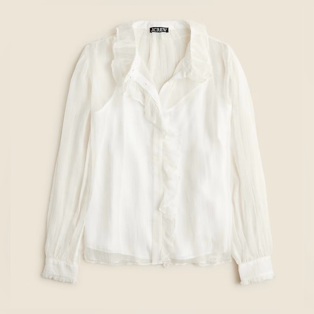 J.Crew Ruffle button-up shirt in crinkle chiffon in ivory